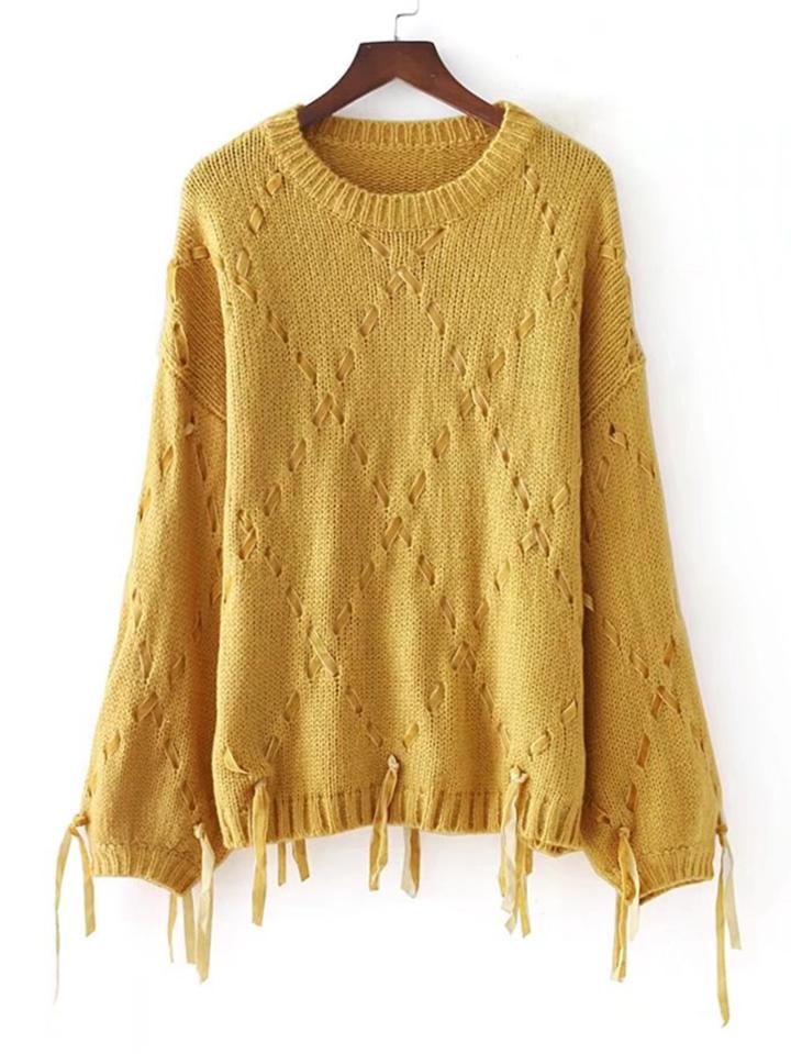 Romwe Tassel Detail Drop Shoulder Sweater