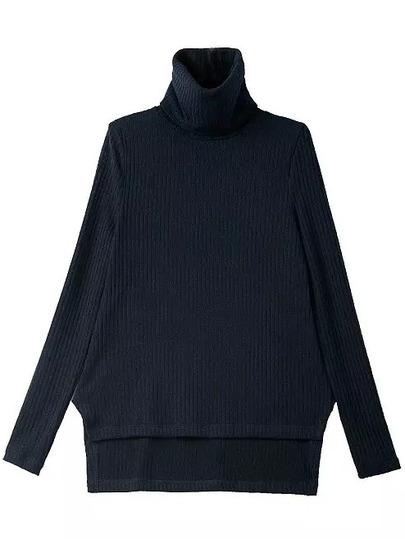 Romwe Navy High Neck Dip Hem Knit Sweater