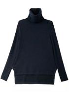 Romwe Navy High Neck Dip Hem Knit Sweater