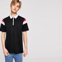 Romwe Guys Zip Up Color Block Polo Shirt