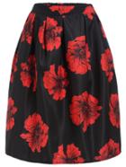 Romwe Flower Print Zipper Red Skirt
