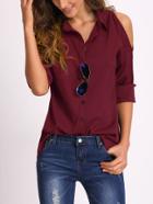 Romwe Open Shoulder Collared Shirt