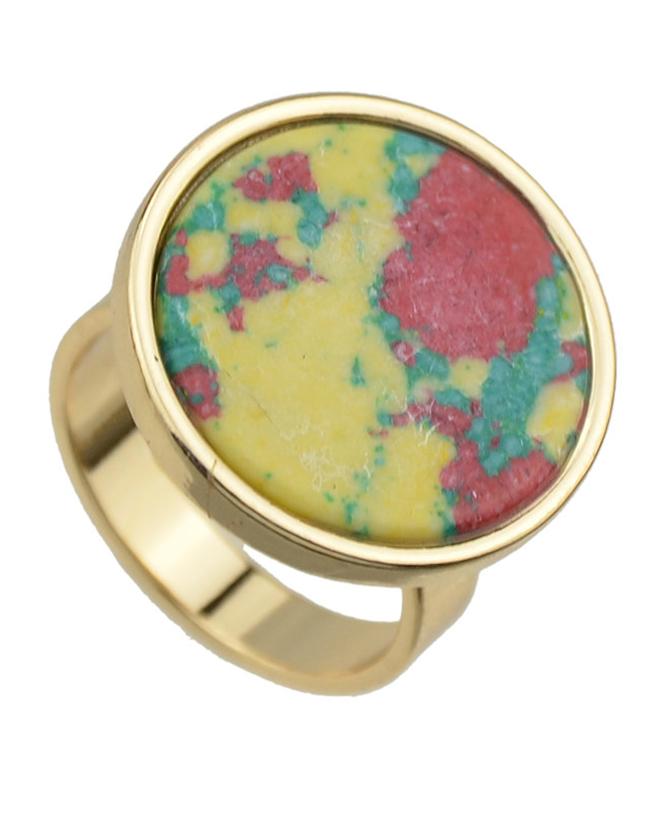 Romwe Yellow Round Shape Stone Rings