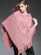 Romwe Pink Round Neck Tassel Cape Coat