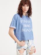 Romwe Blue Letter Print Slit Side High Low Cuffed T-shirt