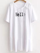 Romwe White Letter Print Lace Up Tee Dress