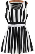 Romwe Back Lace Up Vertical Striped Black Dress