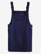Romwe Navy Corduroy Pinafore Dress With Pockets