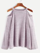 Romwe Pink Cold Shoulder Loose Knit T-shirt