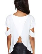 Romwe White Cut Out Short Sleeve Chiffon Blouse