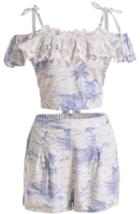 Romwe Spaghetti Strap Contrast Lace Open Back Top With Tropicals Print Shorts