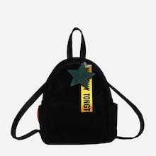 Romwe Slogan Ribbon Decor Suede Backpack