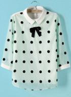 Romwe Lapel Polka Dot With Buttons Green Blouse