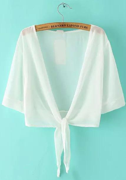 Romwe Short Sleeve Chiffon White Top