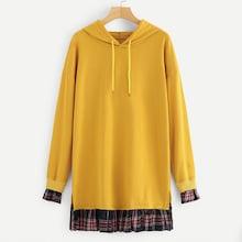 Romwe Contrast Plaid 2 In 1 Hoodie Dress