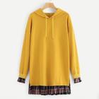 Romwe Contrast Plaid 2 In 1 Hoodie Dress