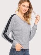 Romwe Contrast Crochet Lace Jumper