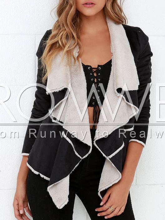 Romwe Black Lapel Asymmetric Coat