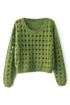 Romwe Hollow-out Green Jumper
