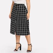 Romwe Plus Single Breasted Plaid Skirt