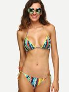 Romwe Multicolor Wave Stripe Print Triangle Bikini Set