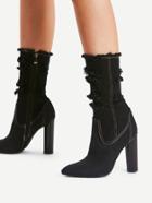 Romwe Distressed Top Denim Ankle Boots