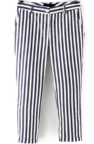Romwe Vertical Striped Slim Blue Pant