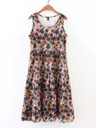 Romwe Frill Trim Flower Print Tank Dress