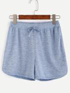 Romwe Blue Drawstring Waist Binding Shorts