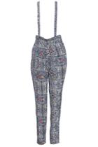 Romwe Romwe Geometry Print Chiffon Black Suspender Pants