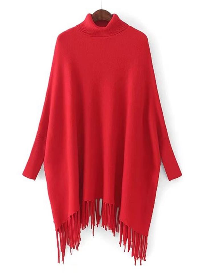 Romwe Batwing Sleeve Fringe Hem Longline Sweater