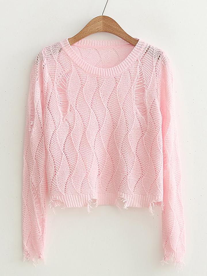 Romwe Diamond Pattern Distressed Detail Sweater
