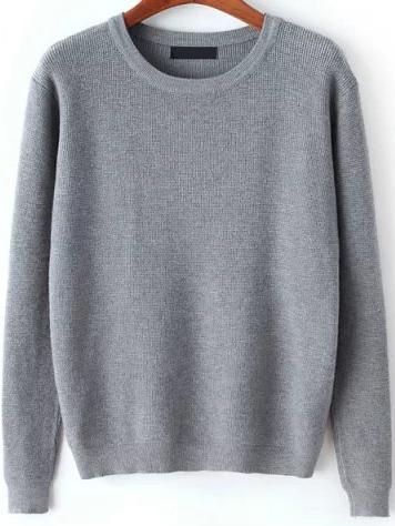 Romwe Round Neck Long Sleeve Grey Sweater