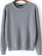 Romwe Round Neck Long Sleeve Grey Sweater