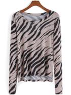 Romwe Long Sleeve Dip Hem Zebra T-shirt