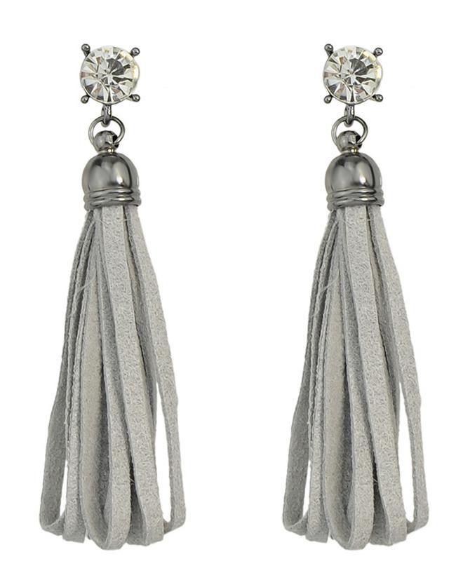 Romwe Gray Pu Lether Long Tassel Earrings