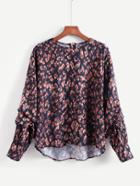 Romwe Calico Print Ruched Sleeve Blouse