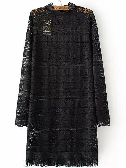 Romwe Straight Lace Black Dress