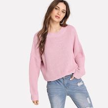 Romwe Drop Shoulder Solid Sweater