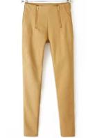Romwe Khaki Zipper Slim Pencil Pant