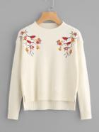 Romwe Symmetric Embroidered Slit Side High Low Sweater