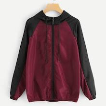 Romwe Zip Up Hooded Colorblock Jacket