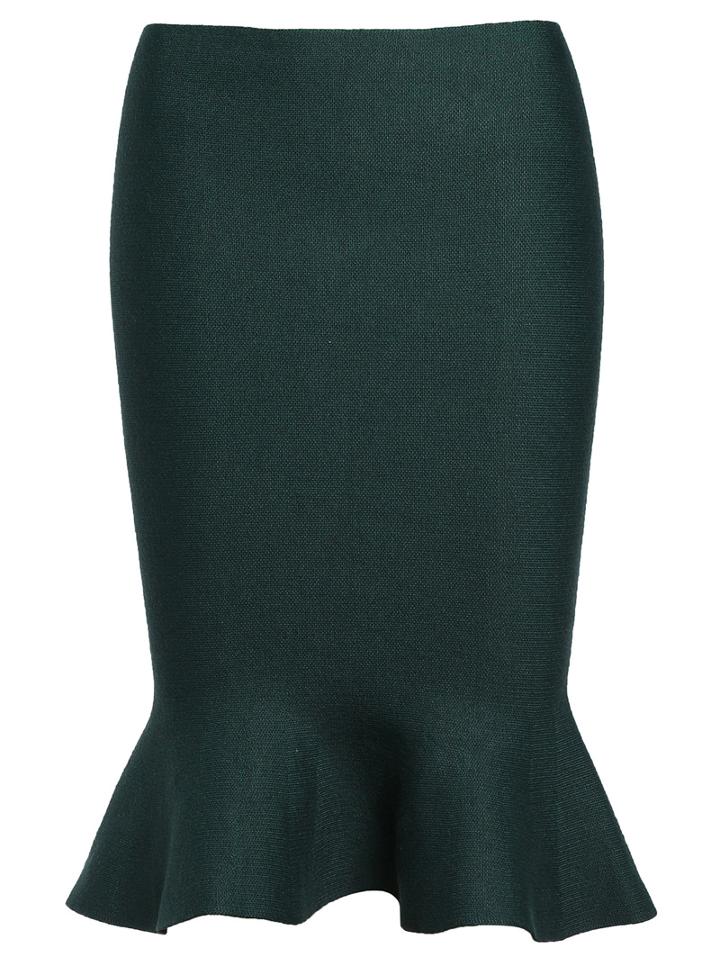 Romwe Flouncing Bodycon Knit Green Skirt