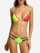 Romwe Colorful Strappy Halter Bikini Set