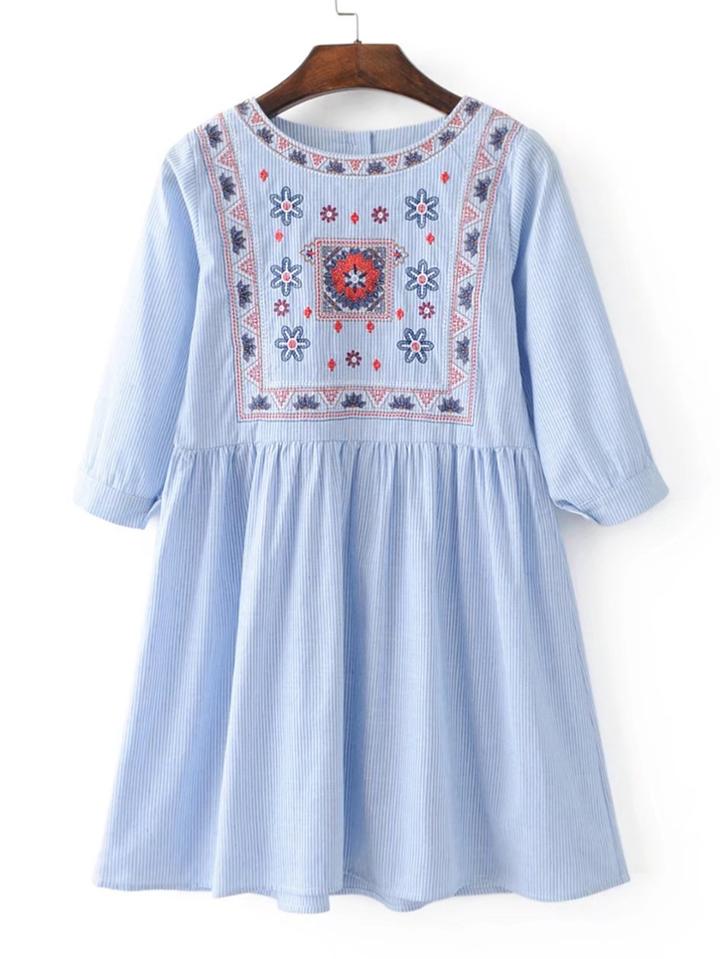 Romwe 3/4 Sleeve Pinstripe Shift Dress