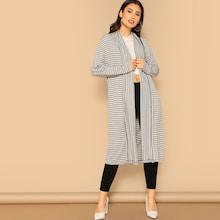 Romwe Shawl Collar Striped Jersey Duster Coat