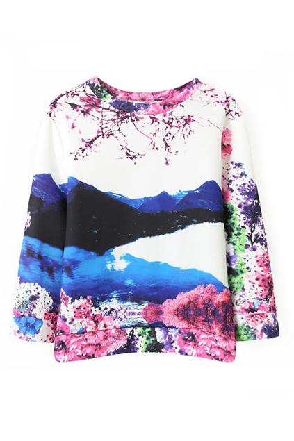 Romwe Landscape Print Sweatshirt