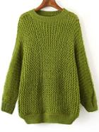 Romwe Hollow Dolman Green Sweater