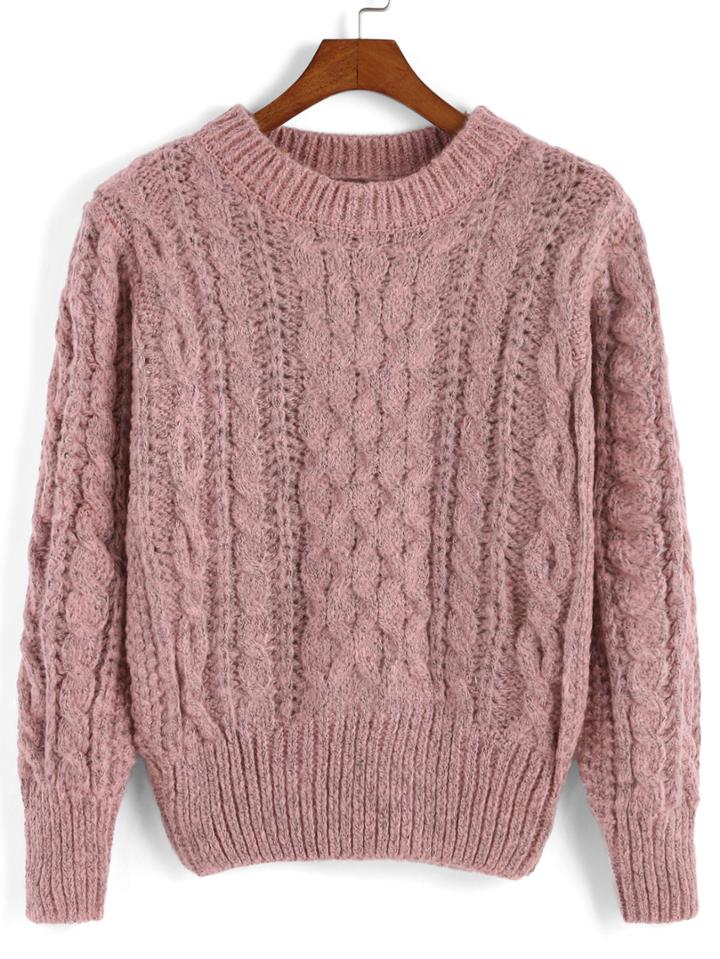 Romwe Cable Knit Pink Sweater