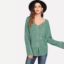 Romwe Single Breasted Dip Hem Sweater